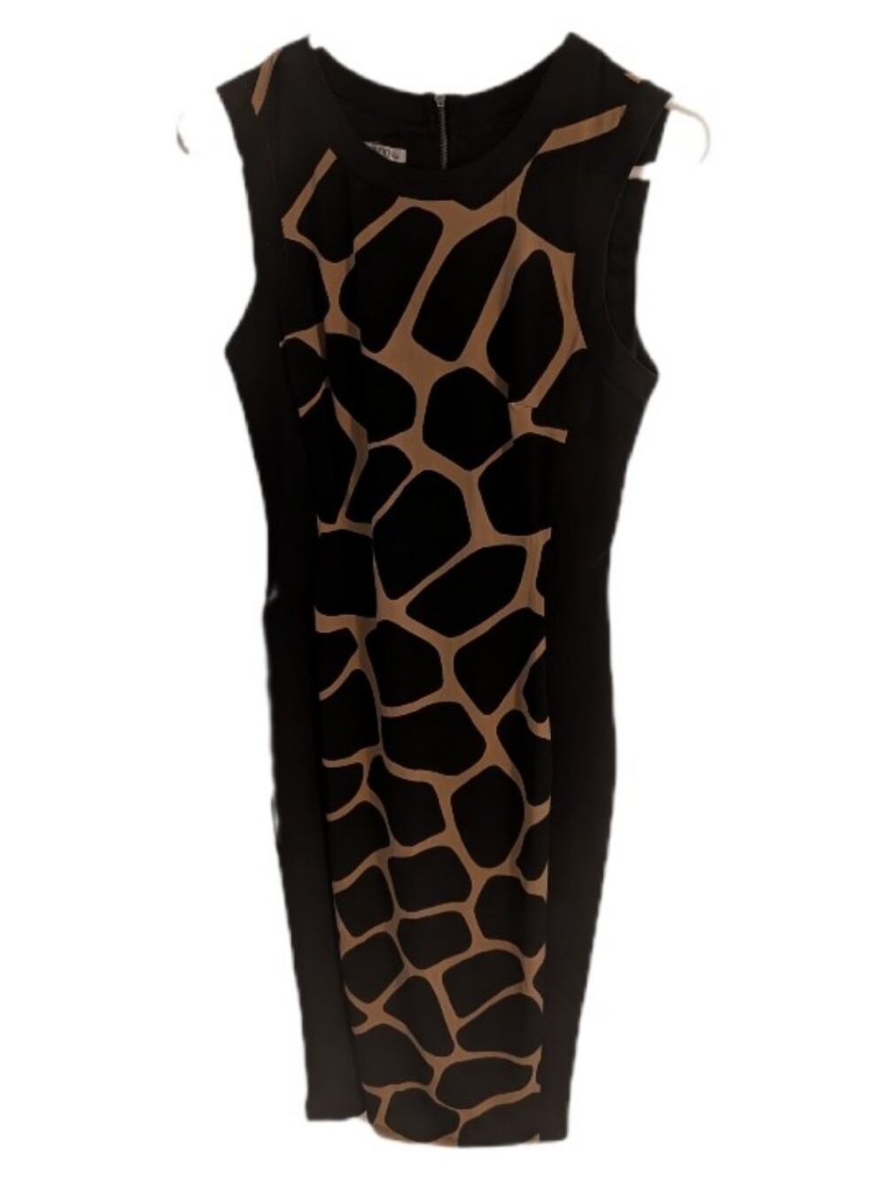 Maggy London Sleeveless Black and Brown Print Sheath Dress 8